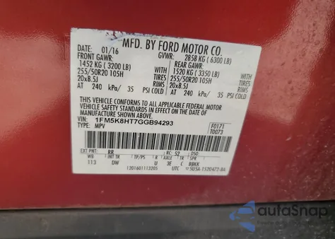 2016 Ford Explorer Platinum z USA, uszkodzony, nr VIN 1FM5K8HT7GGB94293